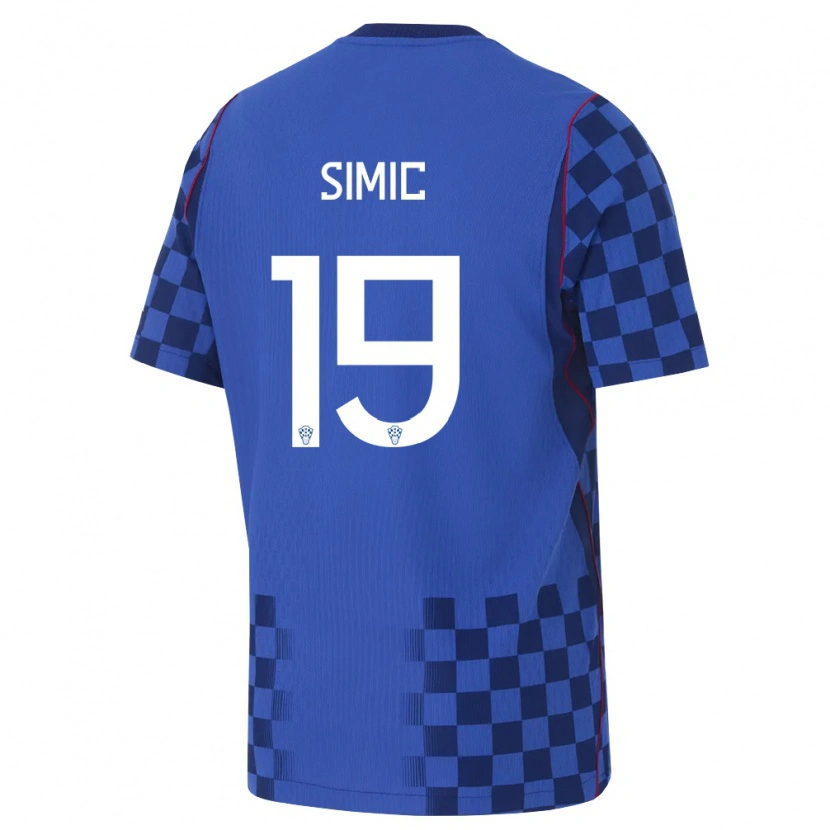 Danxen Mujer Camiseta Croacia Dominik Simic #19 Azul Marino Rojo 2ª Equipación 26-28 La Camisa