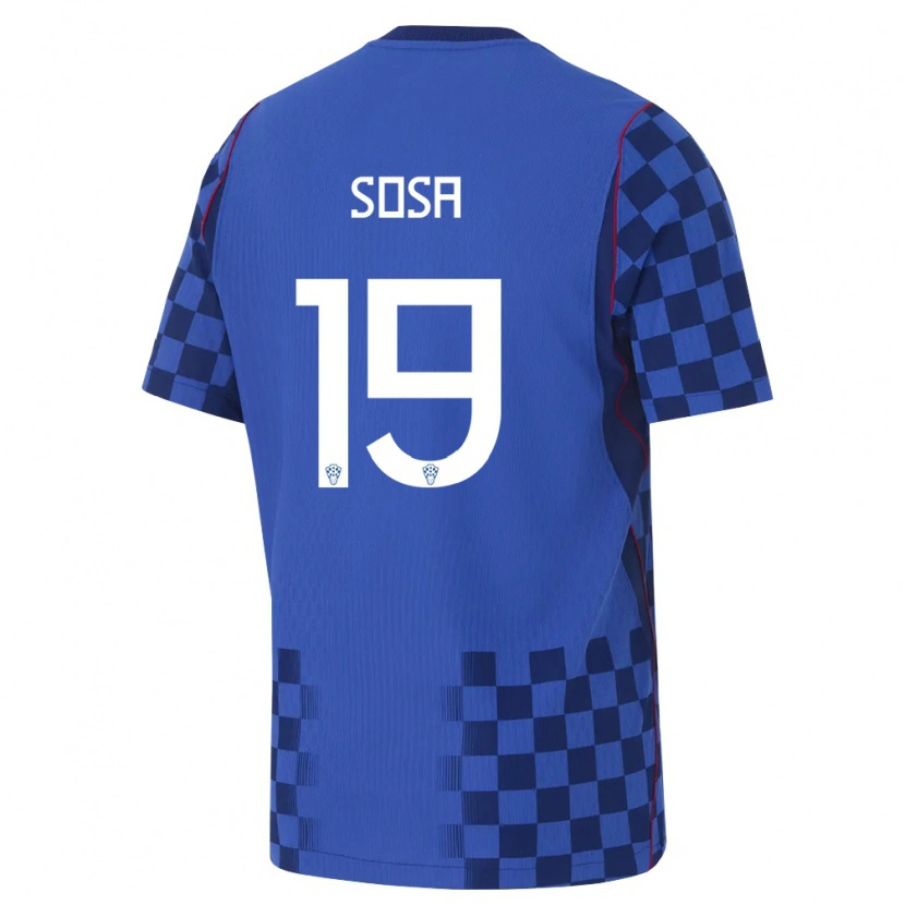 Danxen Mujer Camiseta Croacia Borna Sosa #19 Azul Marino Rojo 2ª Equipación 26-28 La Camisa