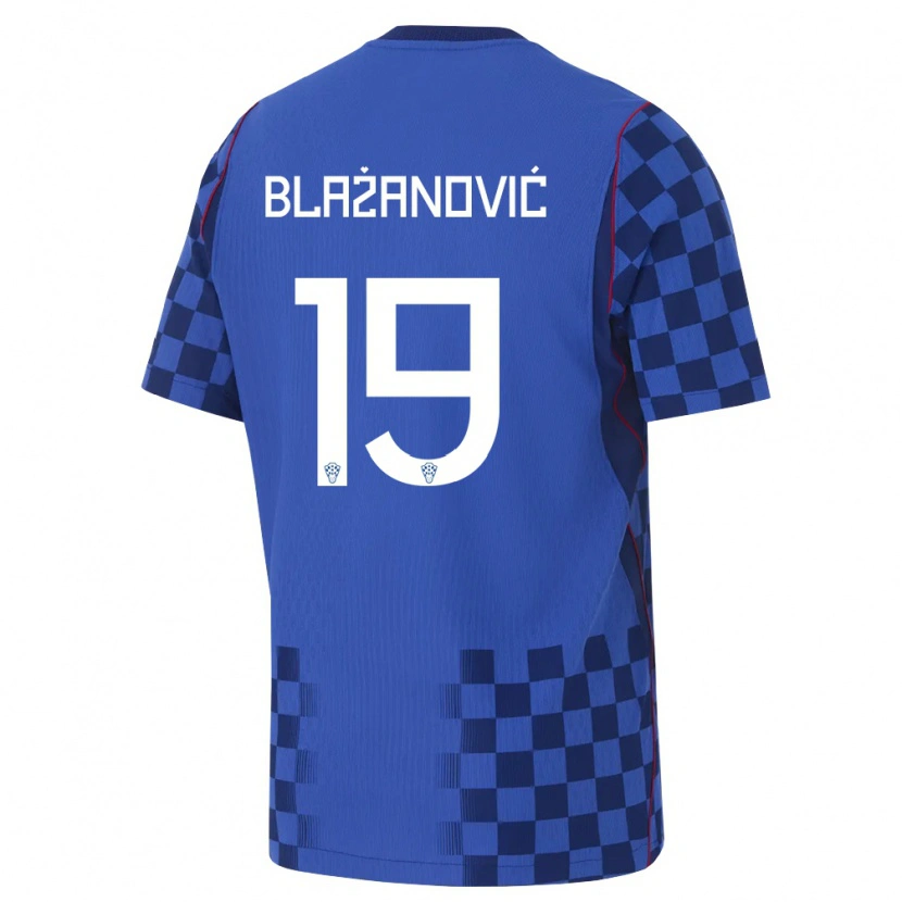Danxen Mujer Camiseta Croacia Antonio Blazanovic #19 Azul Marino Rojo 2ª Equipación 26-28 La Camisa