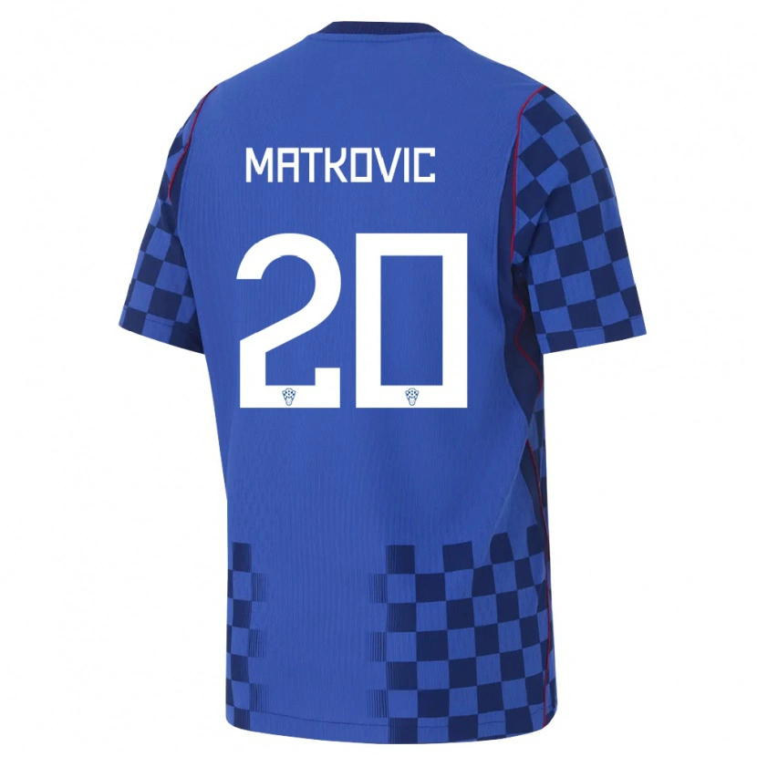 Danxen Mujer Camiseta Croacia Anton Matkovic #20 Azul Marino Rojo 2ª Equipación 26-28 La Camisa
