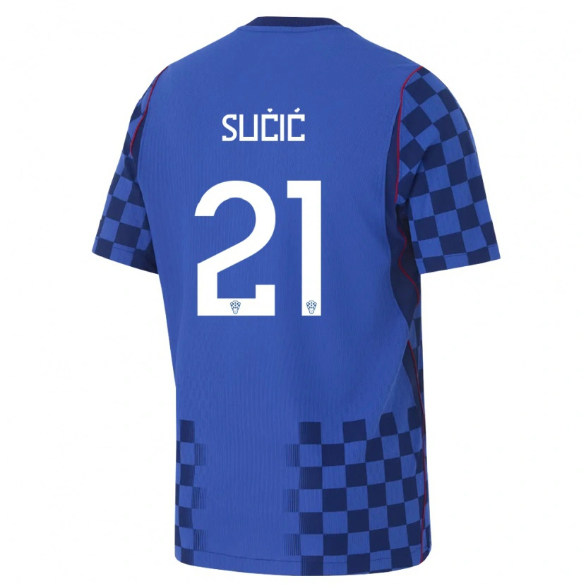 Danxen Mujer Camiseta Croacia Luka Sucic #21 Azul Marino Rojo 2ª Equipación 26-28 La Camisa