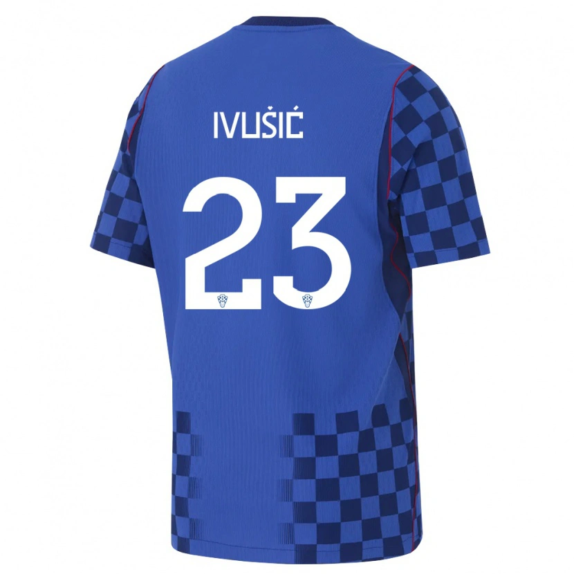 Danxen Mujer Camiseta Croacia Ivica Ivusic #23 Azul Marino Rojo 2ª Equipación 26-28 La Camisa