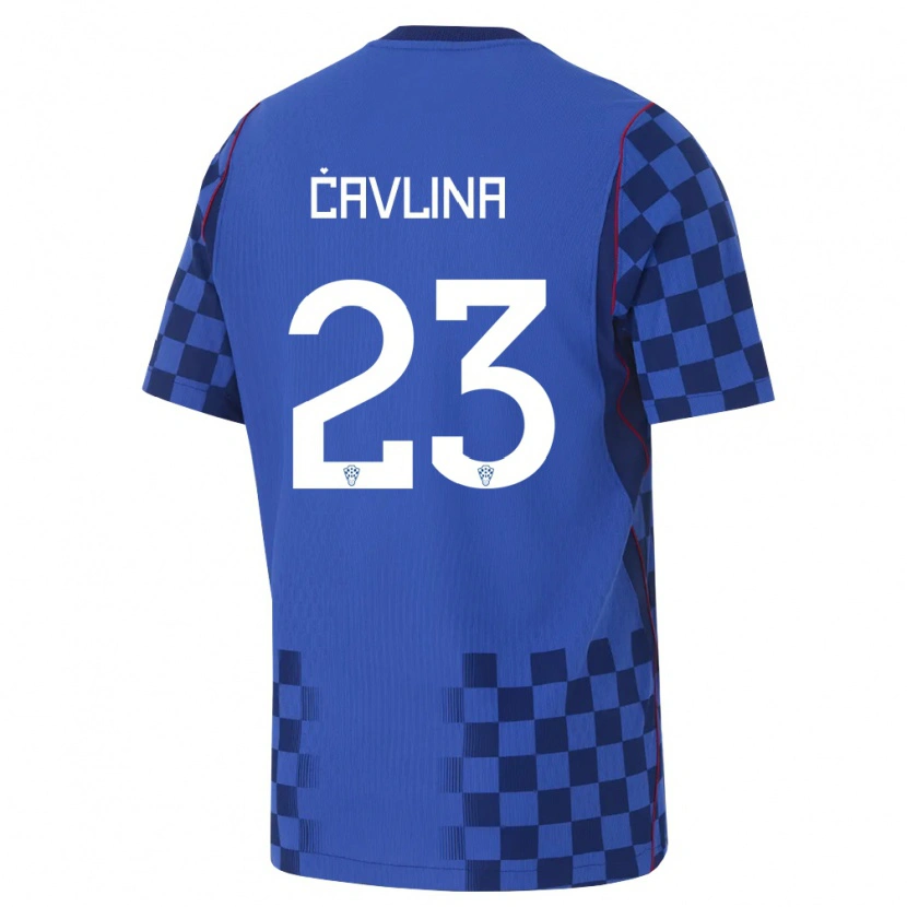 Danxen Mujer Camiseta Croacia Nikola Cavlina #23 Azul Marino Rojo 2ª Equipación 26-28 La Camisa