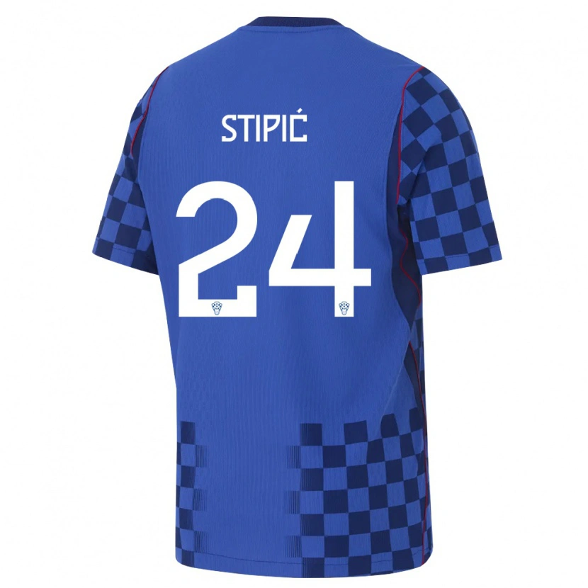 Danxen Mujer Camiseta Croacia Mihael Stipic #24 Azul Marino Rojo 2ª Equipación 26-28 La Camisa