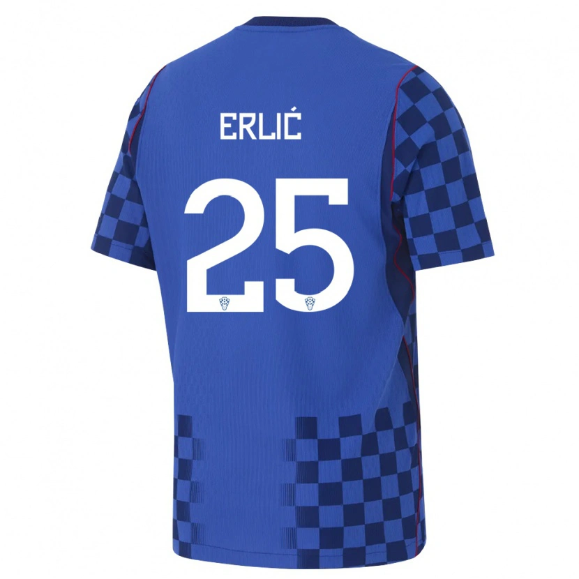 Danxen Mujer Camiseta Croacia Martin Erlić #25 Azul Marino Rojo 2ª Equipación 26-28 La Camisa