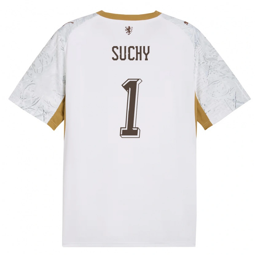 Danxen Mujer Camiseta Chequia Ondrej Suchy #1 Marfil Oro Gris 2ª Equipación 26-28 La Camisa