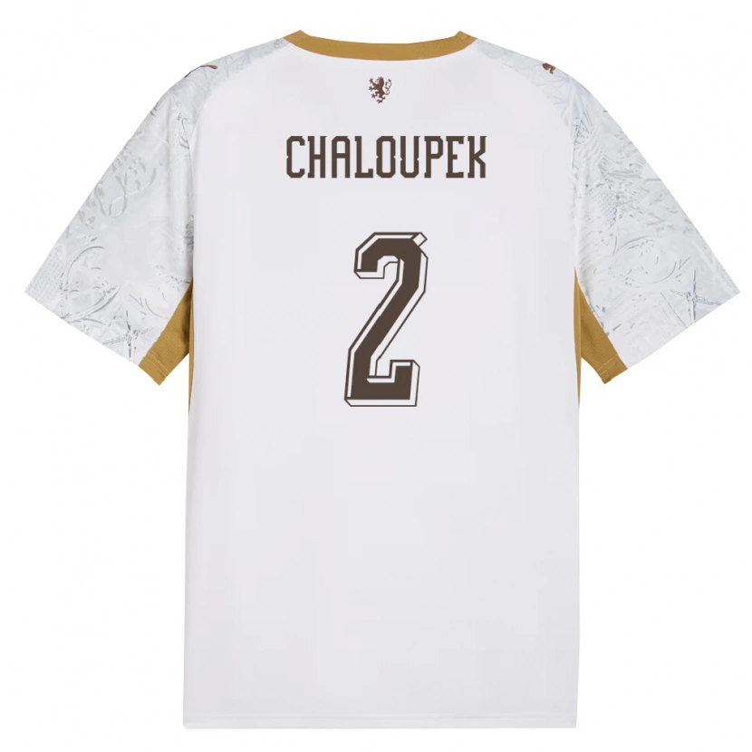 Danxen Mujer Camiseta Chequia Stepan Chaloupek #2 Marfil Oro Gris 2ª Equipación 26-28 La Camisa