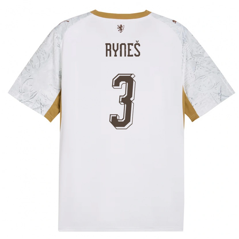 Danxen Mujer Camiseta Chequia Matej Rynes #3 Marfil Oro Gris 2ª Equipación 26-28 La Camisa