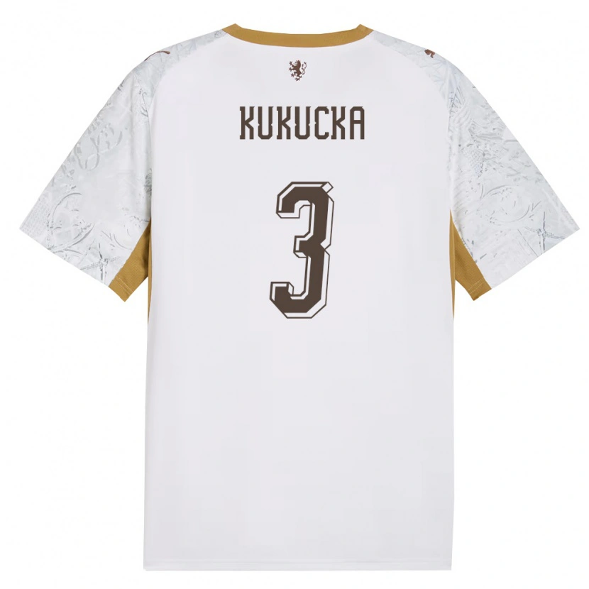 Danxen Mujer Camiseta Chequia Ondrej Kukucka #3 Marfil Oro Gris 2ª Equipación 26-28 La Camisa