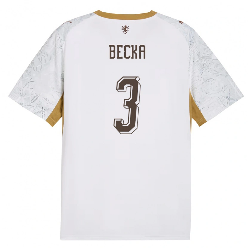 Danxen Mujer Camiseta Chequia Patrik Becka #3 Marfil Oro Gris 2ª Equipación 26-28 La Camisa