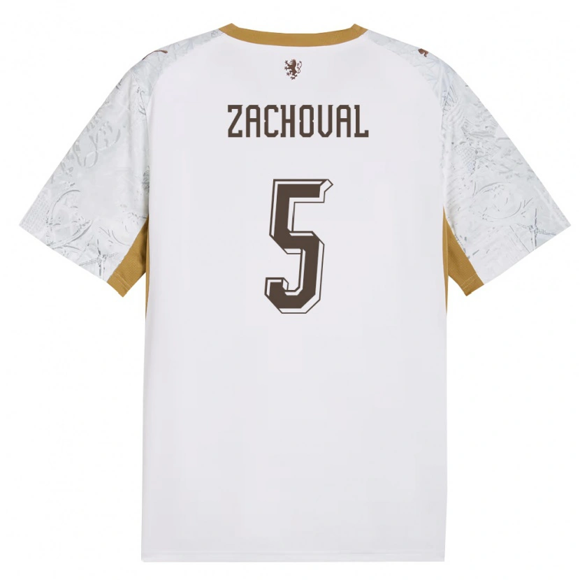 Danxen Mujer Camiseta Chequia Matej Zachoval #5 Marfil Oro Gris 2ª Equipación 26-28 La Camisa