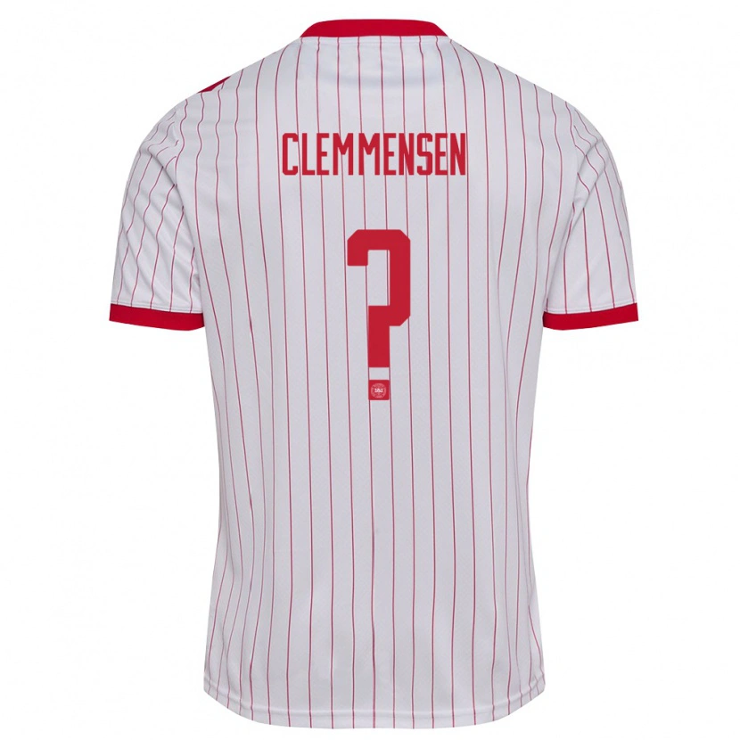 Danxen Mujer Camiseta Dinamarca Benjamin Clemmensen #0 Blanco Rojo 2ª Equipación 26-28 La Camisa