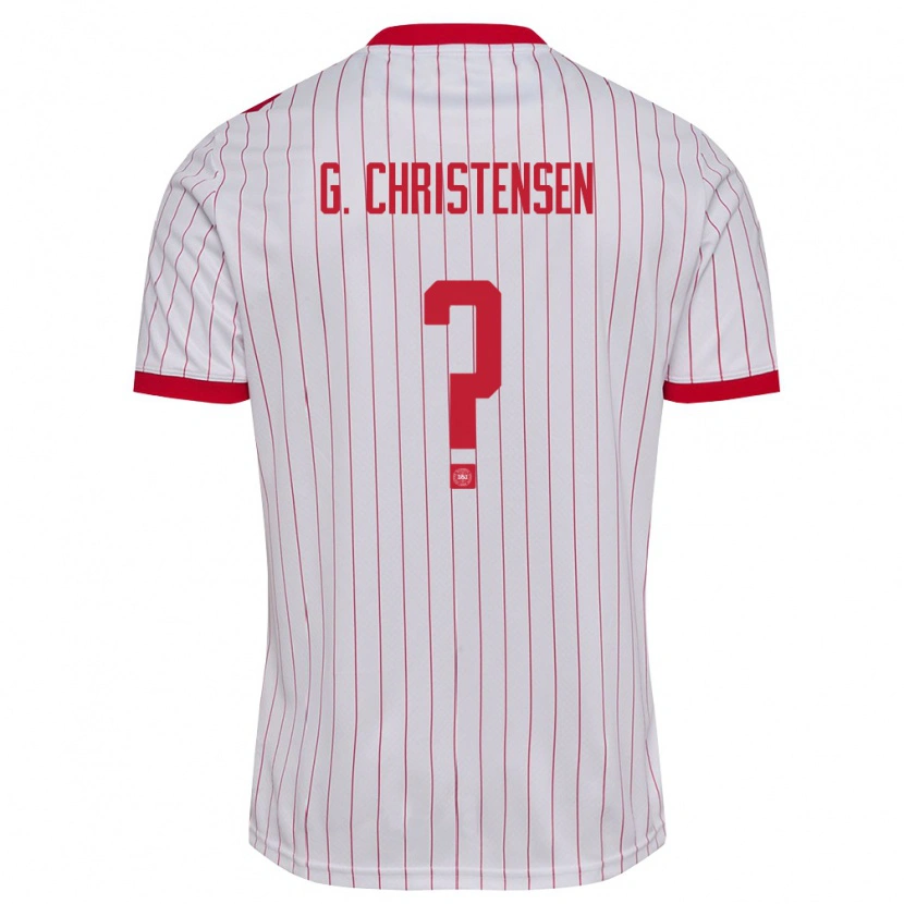 Danxen Mujer Camiseta Dinamarca Gustav Christensen #0 Blanco Rojo 2ª Equipación 26-28 La Camisa