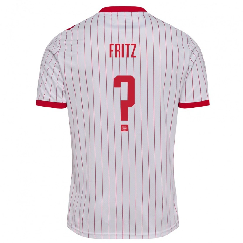 Danxen Mujer Camiseta Dinamarca Gustav Fritz #0 Blanco Rojo 2ª Equipación 26-28 La Camisa