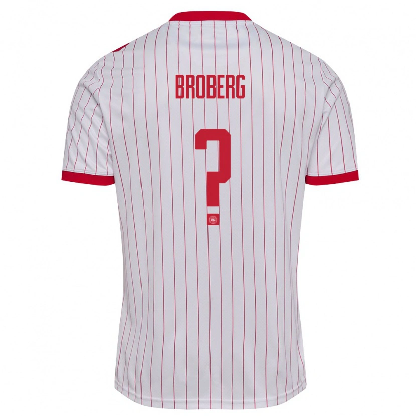 Danxen Mujer Camiseta Dinamarca Elias Broberg #0 Blanco Rojo 2ª Equipación 26-28 La Camisa