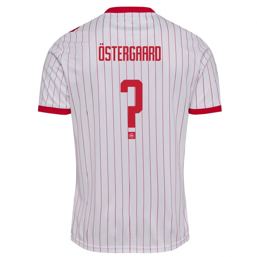 Danxen Mujer Camiseta Dinamarca Christian Östergaard #0 Blanco Rojo 2ª Equipación 26-28 La Camisa