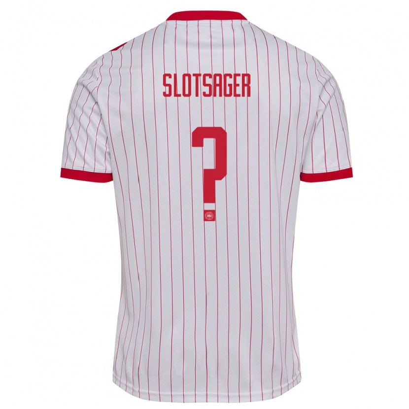Danxen Mujer Camiseta Dinamarca Tobias Slotsager #0 Blanco Rojo 2ª Equipación 26-28 La Camisa