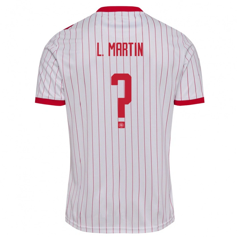 Danxen Mujer Camiseta Dinamarca Lucas Martin #0 Blanco Rojo 2ª Equipación 26-28 La Camisa