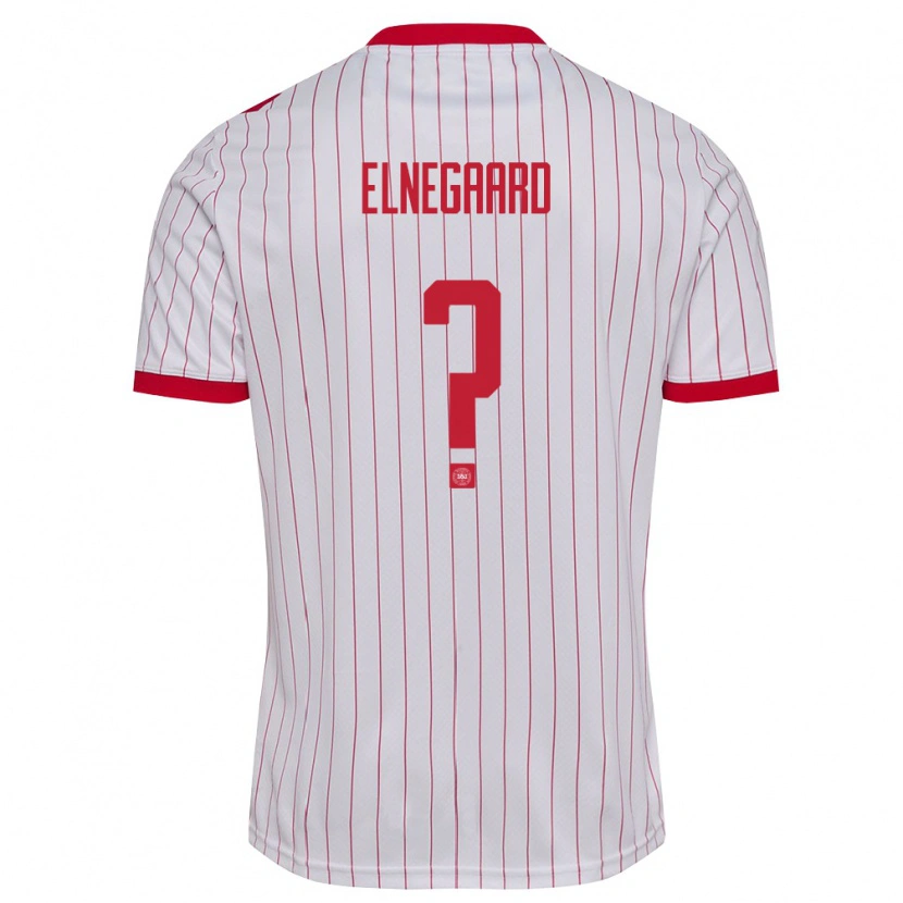 Danxen Mujer Camiseta Dinamarca Tobias Elnegaard #0 Blanco Rojo 2ª Equipación 26-28 La Camisa
