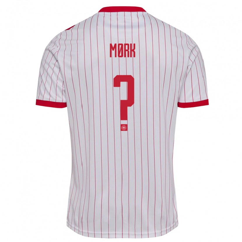 Danxen Mujer Camiseta Dinamarca Sebastian Mørk #0 Blanco Rojo 2ª Equipación 26-28 La Camisa