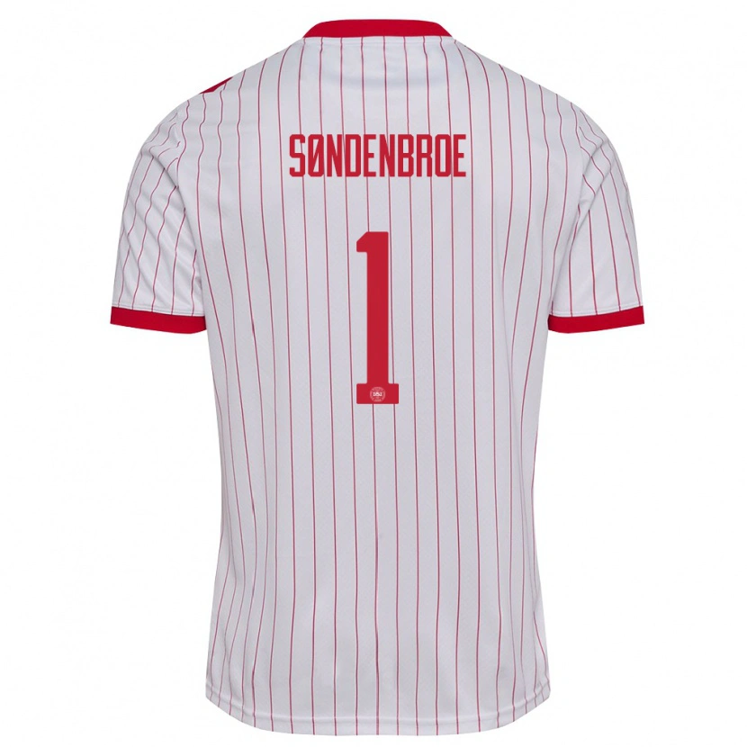 Danxen Mujer Camiseta Dinamarca Andreas Søndenbroe #1 Blanco Rojo 2ª Equipación 26-28 La Camisa