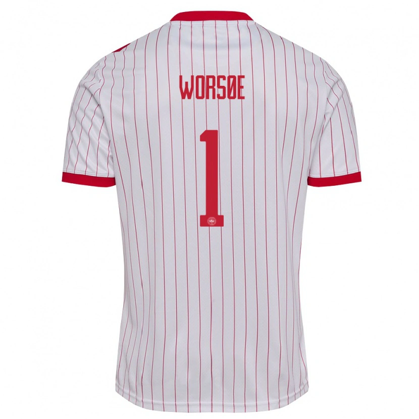 Danxen Mujer Camiseta Dinamarca Laura Worsoe #1 Blanco Rojo 2ª Equipación 26-28 La Camisa