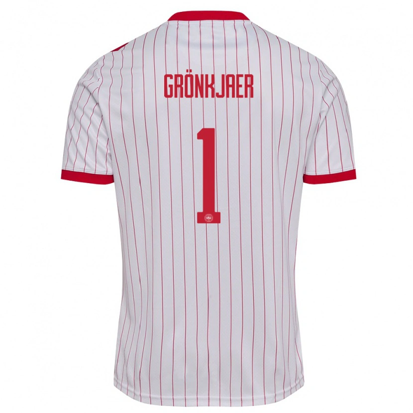 Danxen Mujer Camiseta Dinamarca Bertil Grönkjaer #1 Blanco Rojo 2ª Equipación 26-28 La Camisa