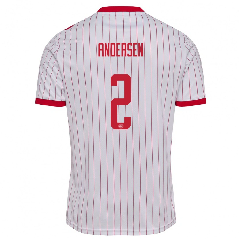 Danxen Mujer Camiseta Dinamarca Joachim Andersen #2 Blanco Rojo 2ª Equipación 26-28 La Camisa