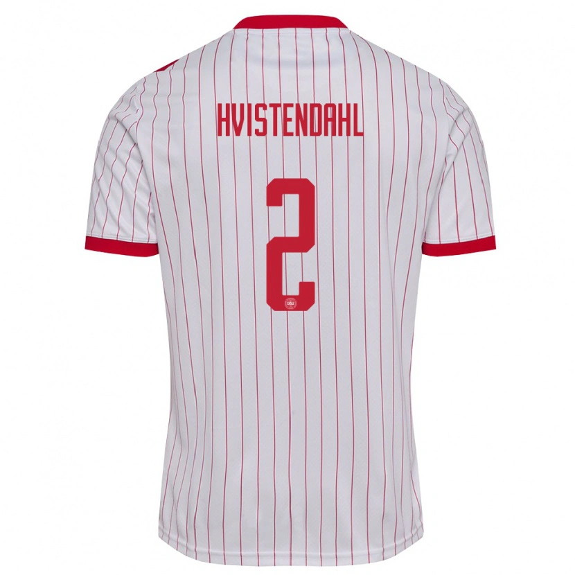 Danxen Mujer Camiseta Dinamarca Johan Hvistendahl #2 Blanco Rojo 2ª Equipación 26-28 La Camisa