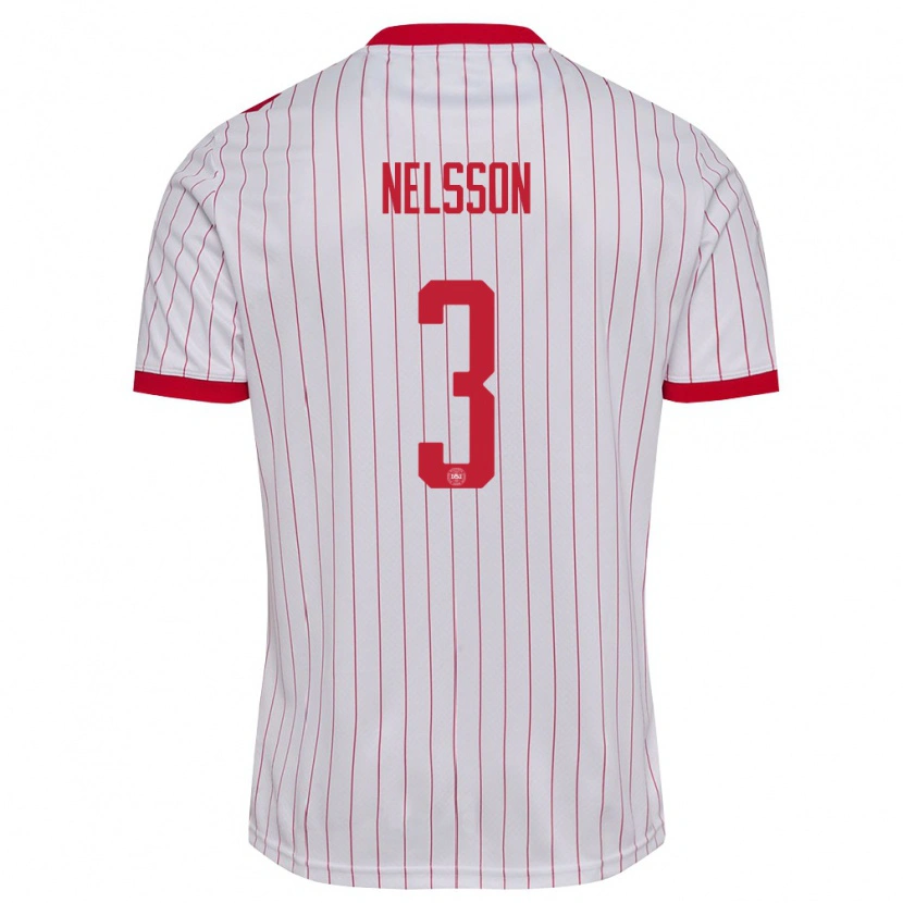 Danxen Mujer Camiseta Dinamarca Victor Nelsson #3 Blanco Rojo 2ª Equipación 26-28 La Camisa