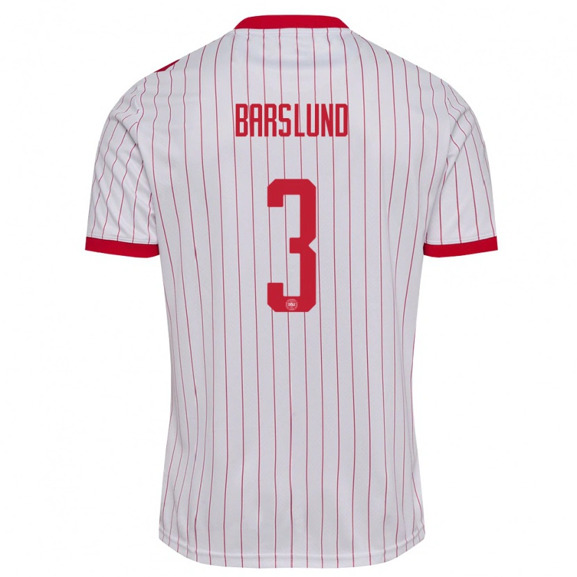 Danxen Mujer Camiseta Dinamarca Kaare Barslund #3 Blanco Rojo 2ª Equipación 26-28 La Camisa