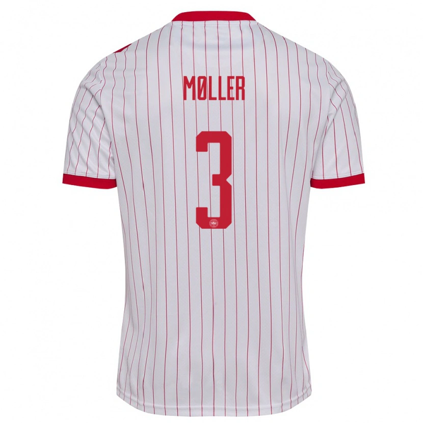 Danxen Mujer Camiseta Dinamarca William Møller #3 Blanco Rojo 2ª Equipación 26-28 La Camisa