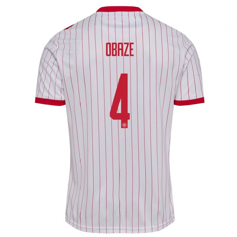 Danxen Mujer Camiseta Dinamarca Isabella Obaze #4 Blanco Rojo 2ª Equipación 26-28 La Camisa