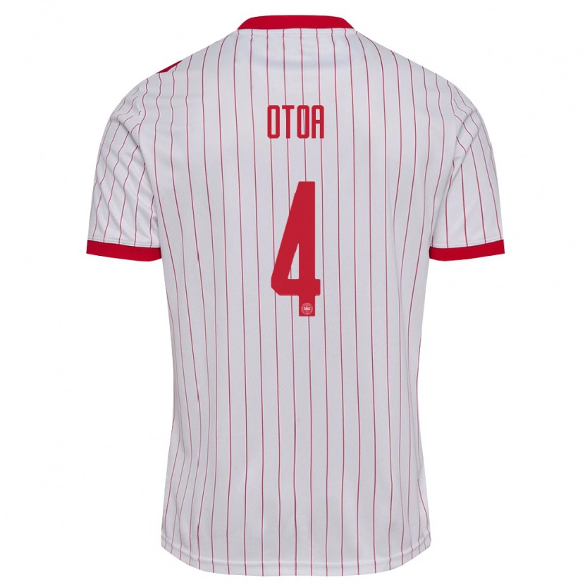 Danxen Mujer Camiseta Dinamarca Sebastian Otoa #4 Blanco Rojo 2ª Equipación 26-28 La Camisa