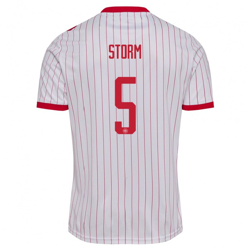 Danxen Mujer Camiseta Dinamarca Tobias Storm #5 Blanco Rojo 2ª Equipación 26-28 La Camisa