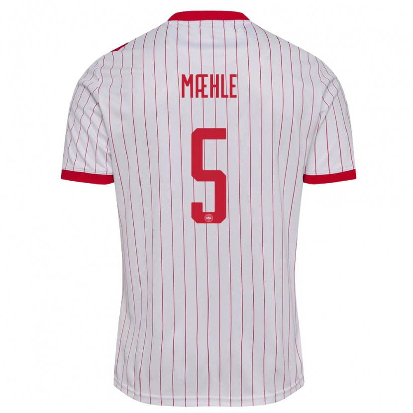 Danxen Mujer Camiseta Dinamarca Joakim Maehle #5 Blanco Rojo 2ª Equipación 26-28 La Camisa