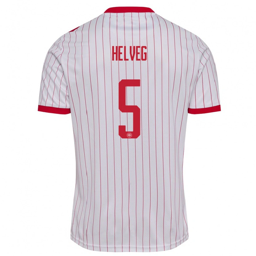 Danxen Mujer Camiseta Dinamarca Richard Helveg #5 Blanco Rojo 2ª Equipación 26-28 La Camisa