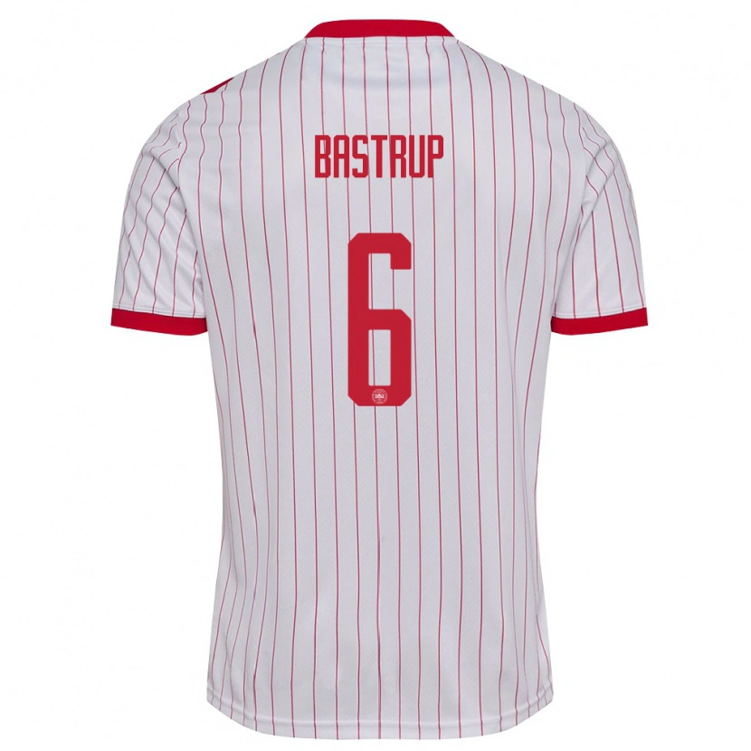 Danxen Mujer Camiseta Dinamarca Viktor Bastrup #6 Blanco Rojo 2ª Equipación 26-28 La Camisa