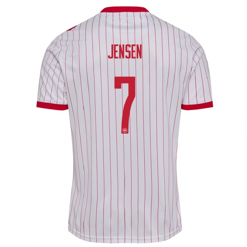 Danxen Mujer Camiseta Dinamarca Mathias Jensen #7 Blanco Rojo 2ª Equipación 26-28 La Camisa