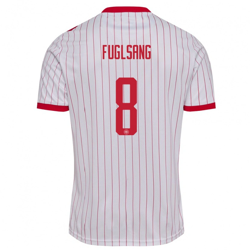 Danxen Mujer Camiseta Dinamarca Adam Fuglsang #8 Blanco Rojo 2ª Equipación 26-28 La Camisa