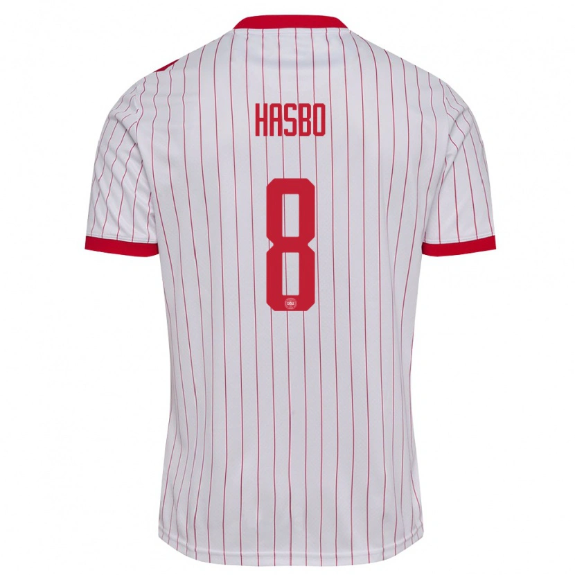 Danxen Mujer Camiseta Dinamarca Josefine Hasbo #8 Blanco Rojo 2ª Equipación 26-28 La Camisa