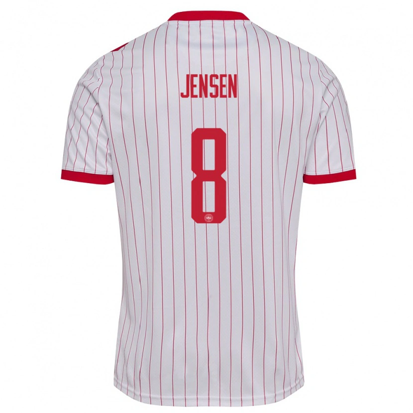 Danxen Mujer Camiseta Dinamarca Tobias Lund Jensen #8 Blanco Rojo 2ª Equipación 26-28 La Camisa