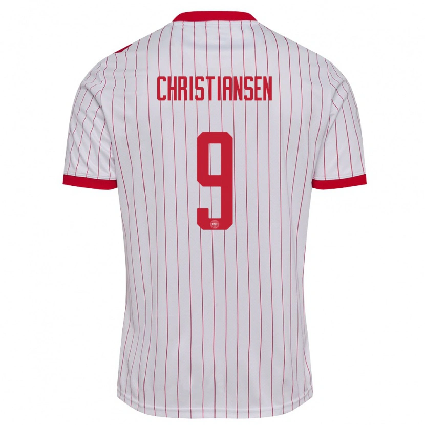 Danxen Mujer Camiseta Dinamarca Nanna Christiansen #9 Blanco Rojo 2ª Equipación 26-28 La Camisa