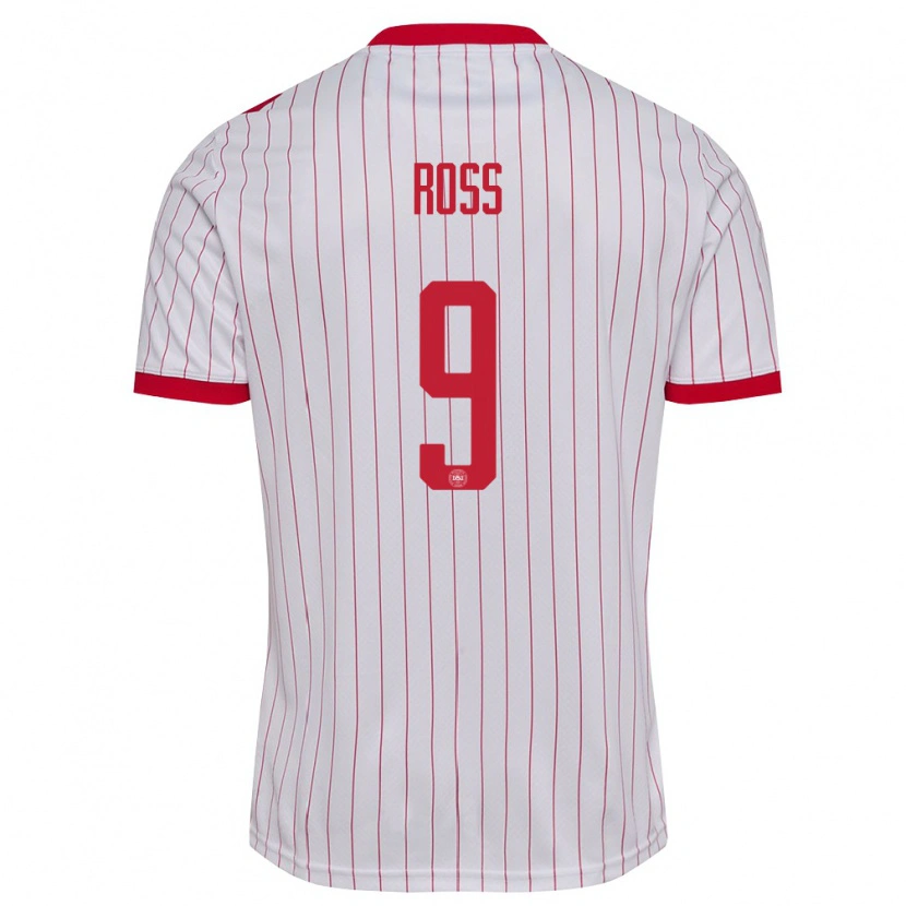 Danxen Mujer Camiseta Dinamarca Oliver Ross #9 Blanco Rojo 2ª Equipación 26-28 La Camisa