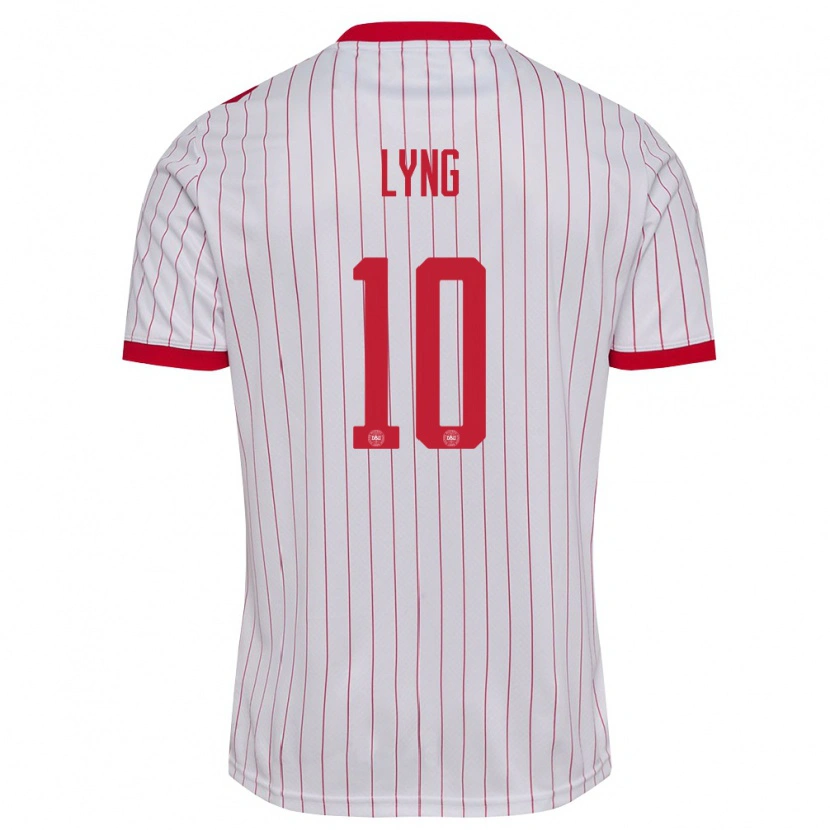 Danxen Mujer Camiseta Dinamarca Alexander Lyng #10 Blanco Rojo 2ª Equipación 26-28 La Camisa