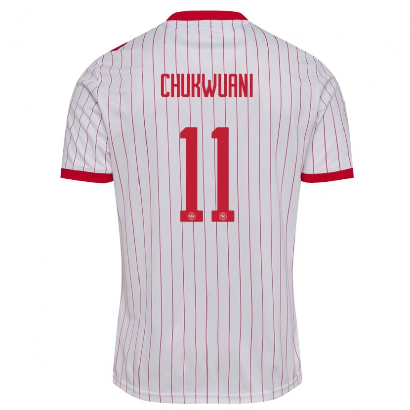 Danxen Mujer Camiseta Dinamarca Ekene Chukwuani #11 Blanco Rojo 2ª Equipación 26-28 La Camisa