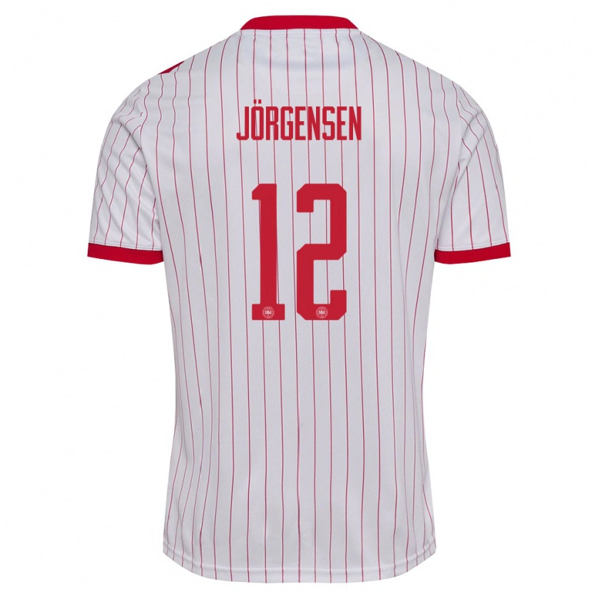 Danxen Mujer Camiseta Dinamarca Thomas Jørgensen #12 Blanco Rojo 2ª Equipación 26-28 La Camisa