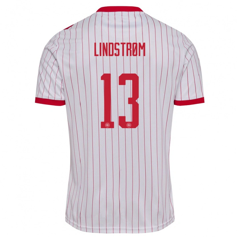 Danxen Mujer Camiseta Dinamarca Jesper Lindstrøm #13 Blanco Rojo 2ª Equipación 26-28 La Camisa