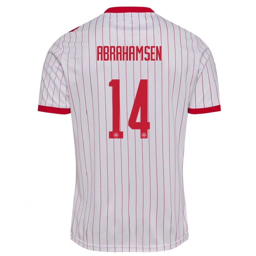 Danxen Mujer Camiseta Dinamarca Mads Abrahamsen #14 Blanco Rojo 2ª Equipación 26-28 La Camisa