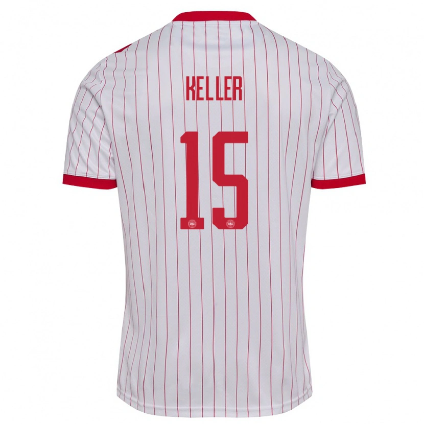 Danxen Mujer Camiseta Dinamarca Philip Keller #15 Blanco Rojo 2ª Equipación 26-28 La Camisa